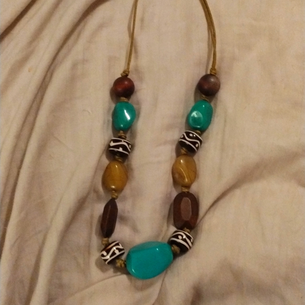 Beaded necklace Green, brown,teal beads